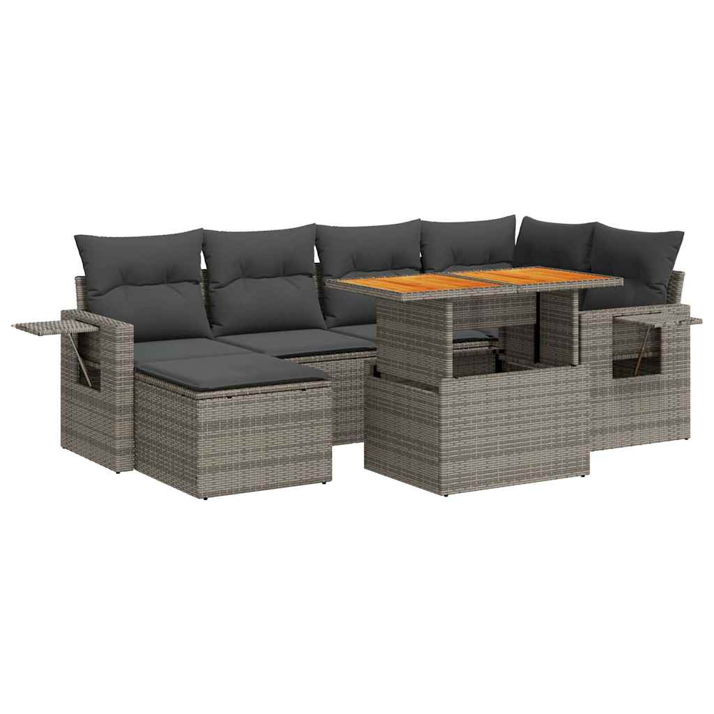 7-delige Loungeset met kussens poly rattan grijs is nu te koop bij PeponiXL, paradijselijk wonen!