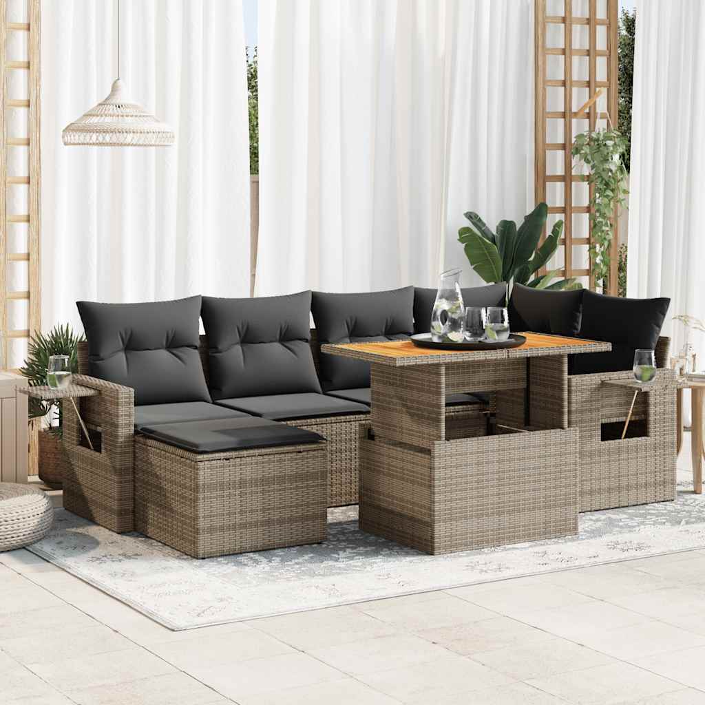 7-delige Loungeset met kussens poly rattan grijs is nu te koop bij PeponiXL, paradijselijk wonen!