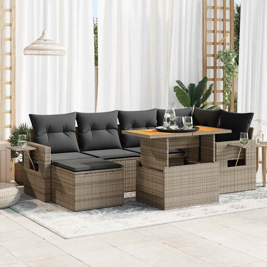7-delige Loungeset met kussens poly rattan grijs is nu te koop bij PeponiXL, paradijselijk wonen!