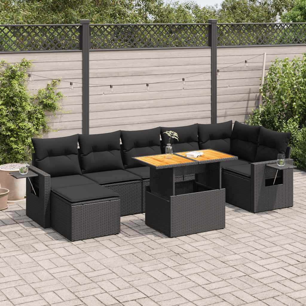 8-delige Loungeset met kussens poly rattan zwart is nu te koop bij PeponiXL, paradijselijk wonen!