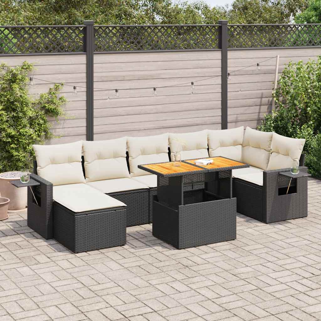 8-delige Loungeset met kussens poly rattan zwart is nu te koop bij PeponiXL, paradijselijk wonen!