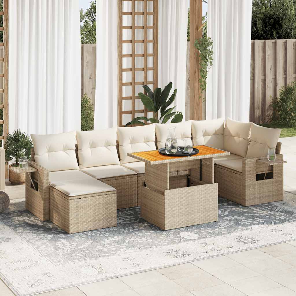 8-delige Loungeset met kussens poly rattan beige is nu te koop bij PeponiXL, paradijselijk wonen!