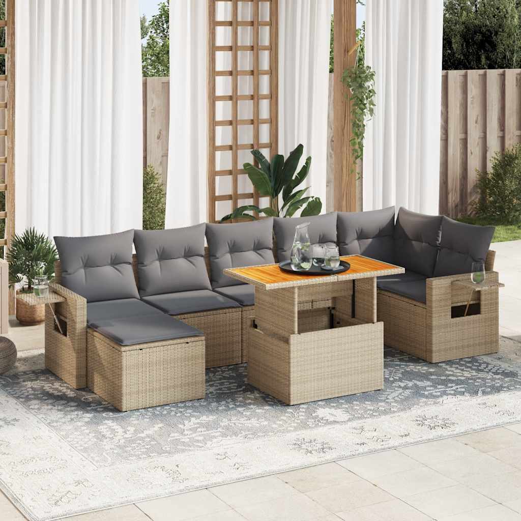 8-delige Loungeset met kussens poly rattan beige is nu te koop bij PeponiXL, paradijselijk wonen!