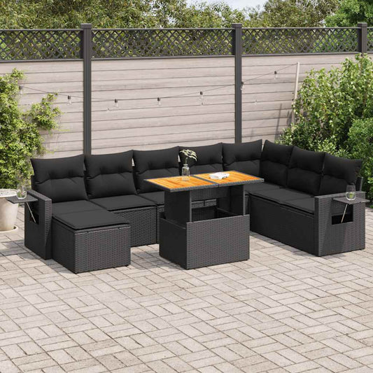 9-delige Loungeset met kussens poly rattan zwart is nu te koop bij PeponiXL, paradijselijk wonen!