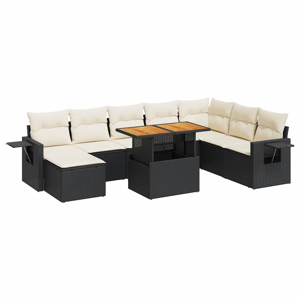 9-delige Loungeset met kussens poly rattan zwart is nu te koop bij PeponiXL, paradijselijk wonen!