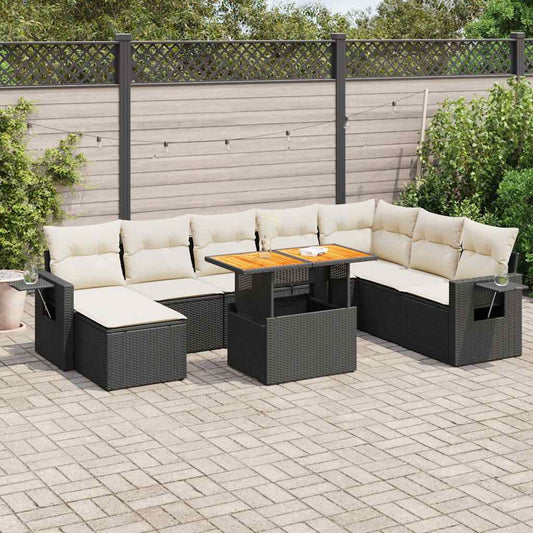 9-delige Loungeset met kussens poly rattan zwart is nu te koop bij PeponiXL, paradijselijk wonen!
