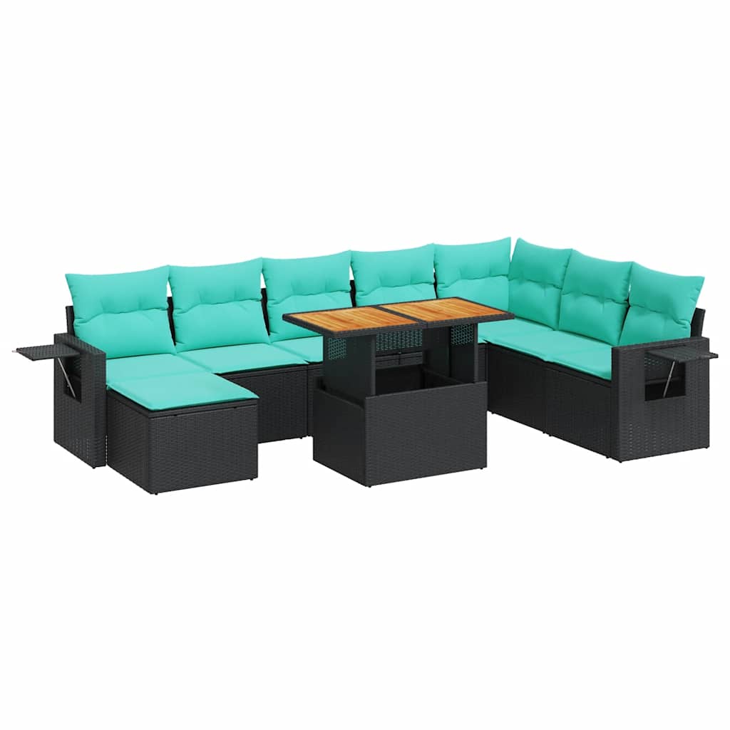 9-delige Loungeset met kussens poly rattan zwart is nu te koop bij PeponiXL, paradijselijk wonen!