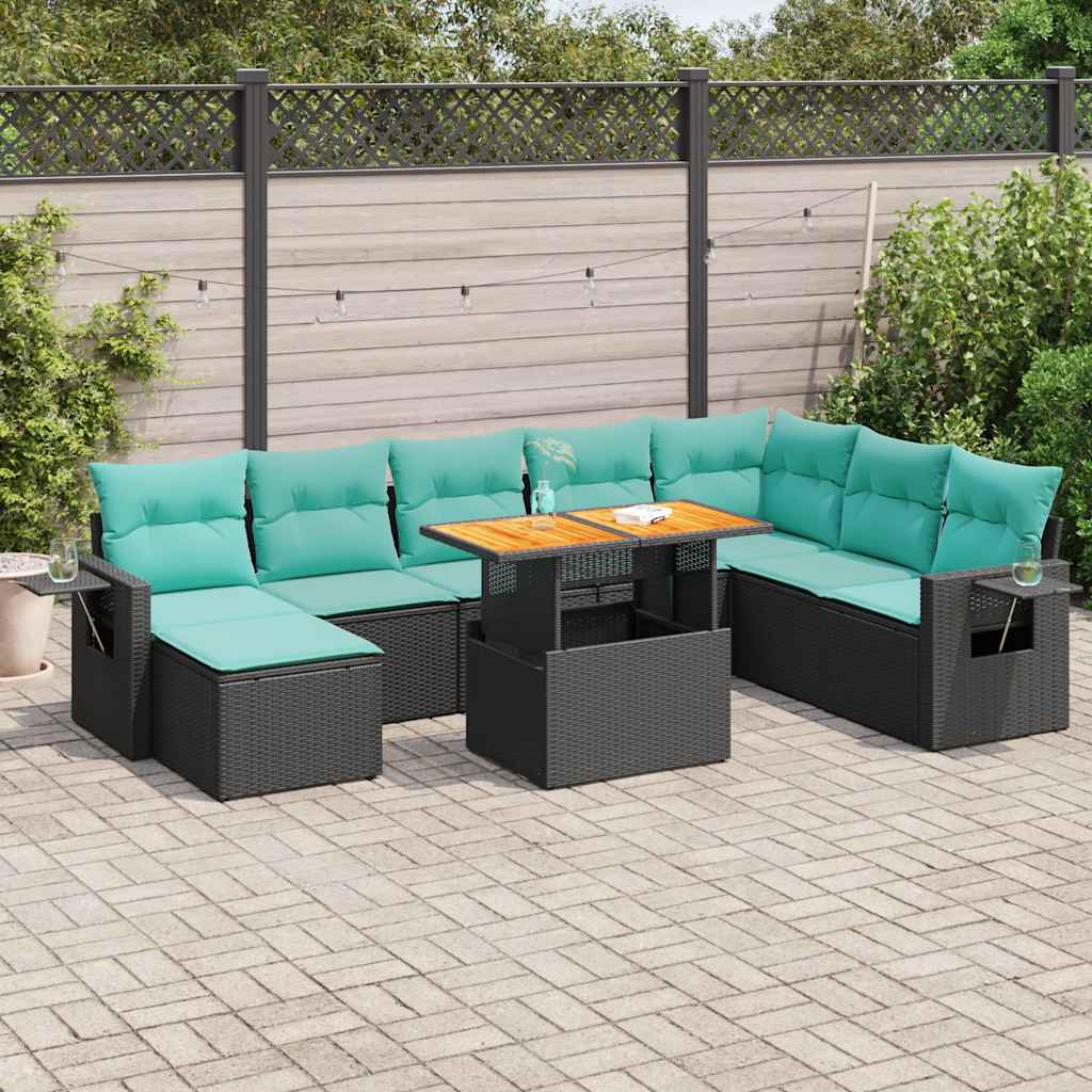 9-delige Loungeset met kussens poly rattan zwart is nu te koop bij PeponiXL, paradijselijk wonen!