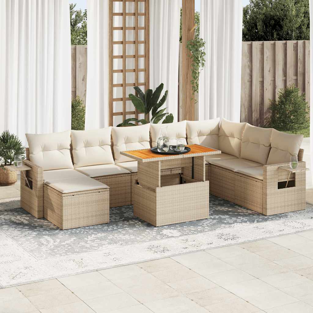 9-delige Loungeset met kussens poly rattan beige is nu te koop bij PeponiXL, paradijselijk wonen!