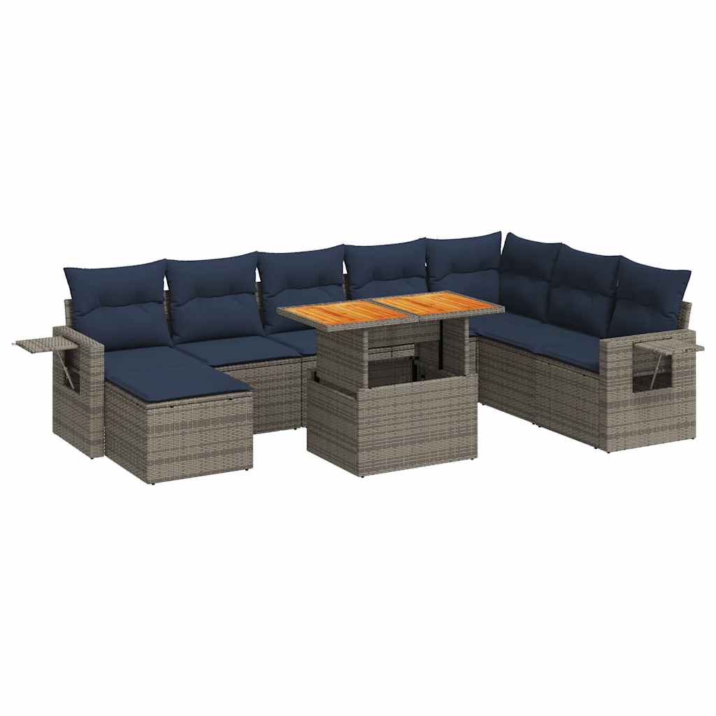 9-delige Loungeset met kussens poly rattan grijs is nu te koop bij PeponiXL, paradijselijk wonen!