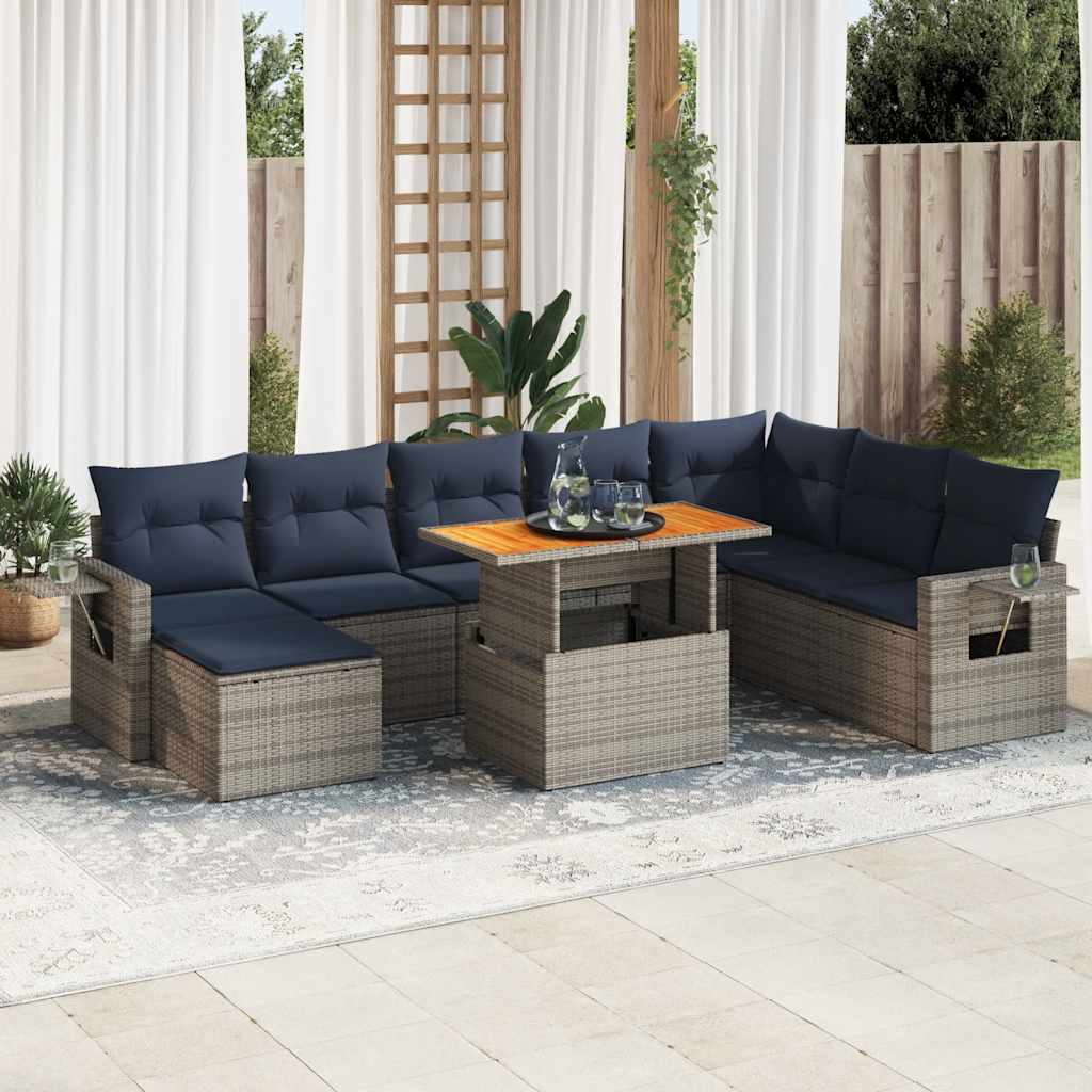 9-delige Loungeset met kussens poly rattan grijs is nu te koop bij PeponiXL, paradijselijk wonen!