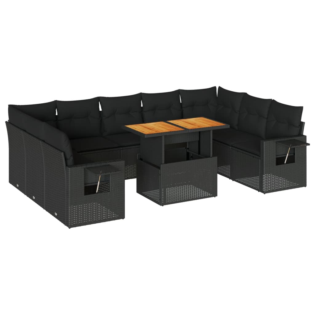 10-delige Loungeset met kussens poly rattan zwart is nu te koop bij PeponiXL, paradijselijk wonen!