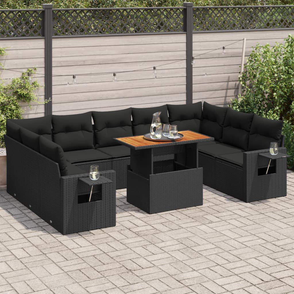 10-delige Loungeset met kussens poly rattan zwart is nu te koop bij PeponiXL, paradijselijk wonen!