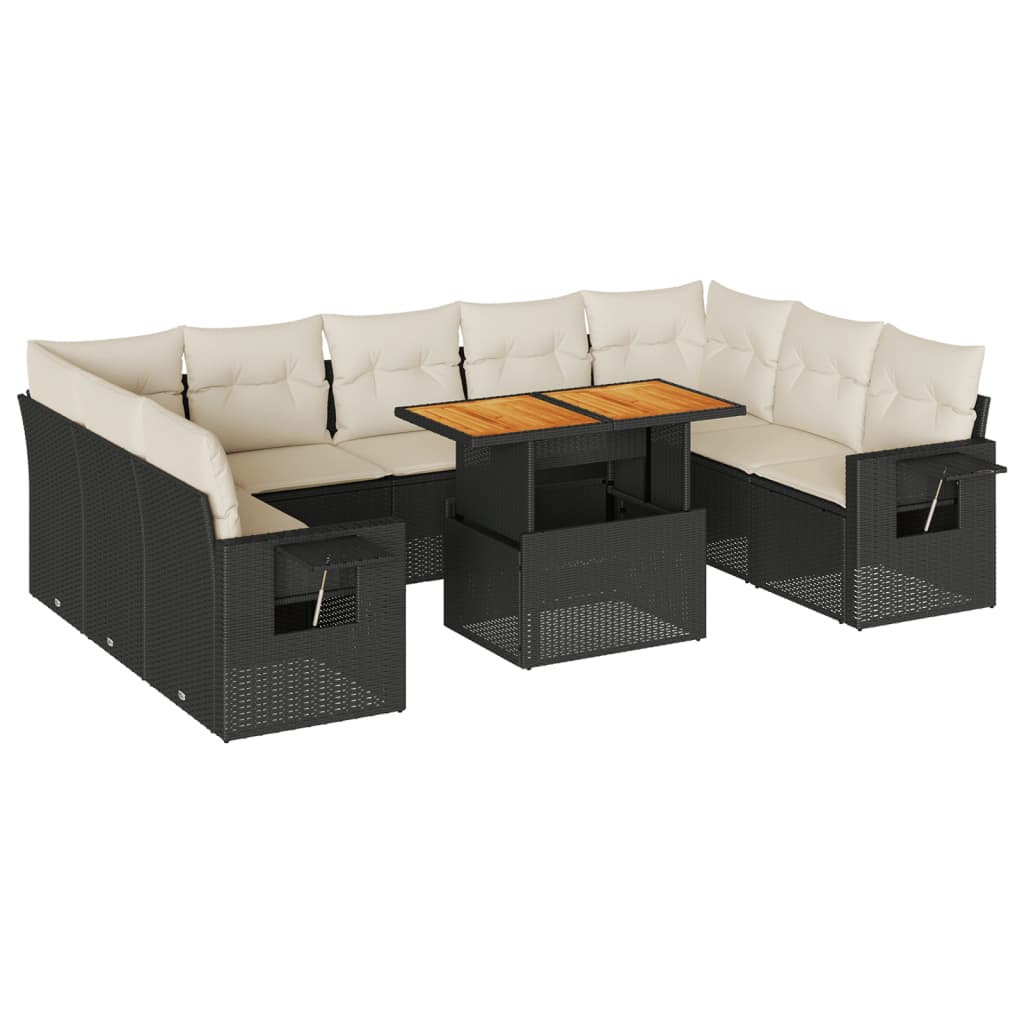 10-delige Loungeset met kussens poly rattan zwart is nu te koop bij PeponiXL, paradijselijk wonen!