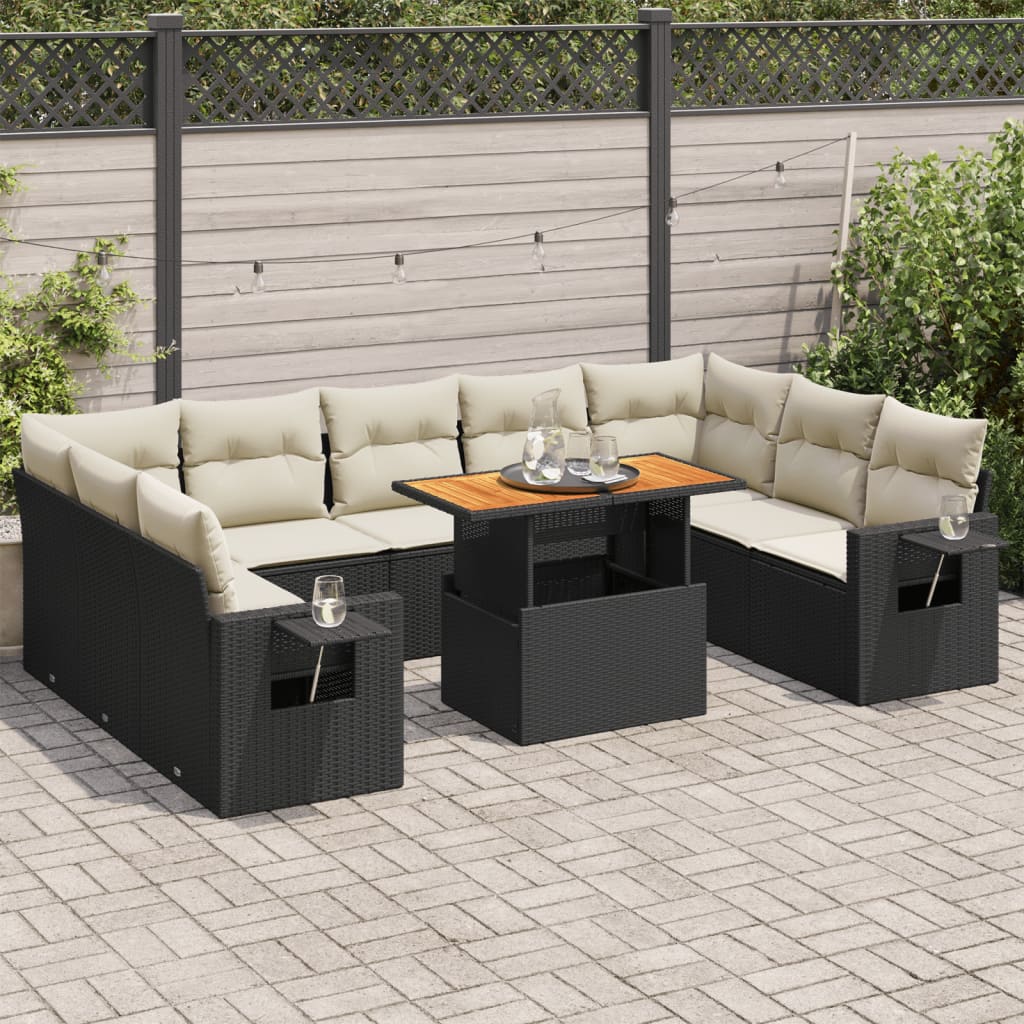 10-delige Loungeset met kussens poly rattan zwart is nu te koop bij PeponiXL, paradijselijk wonen!