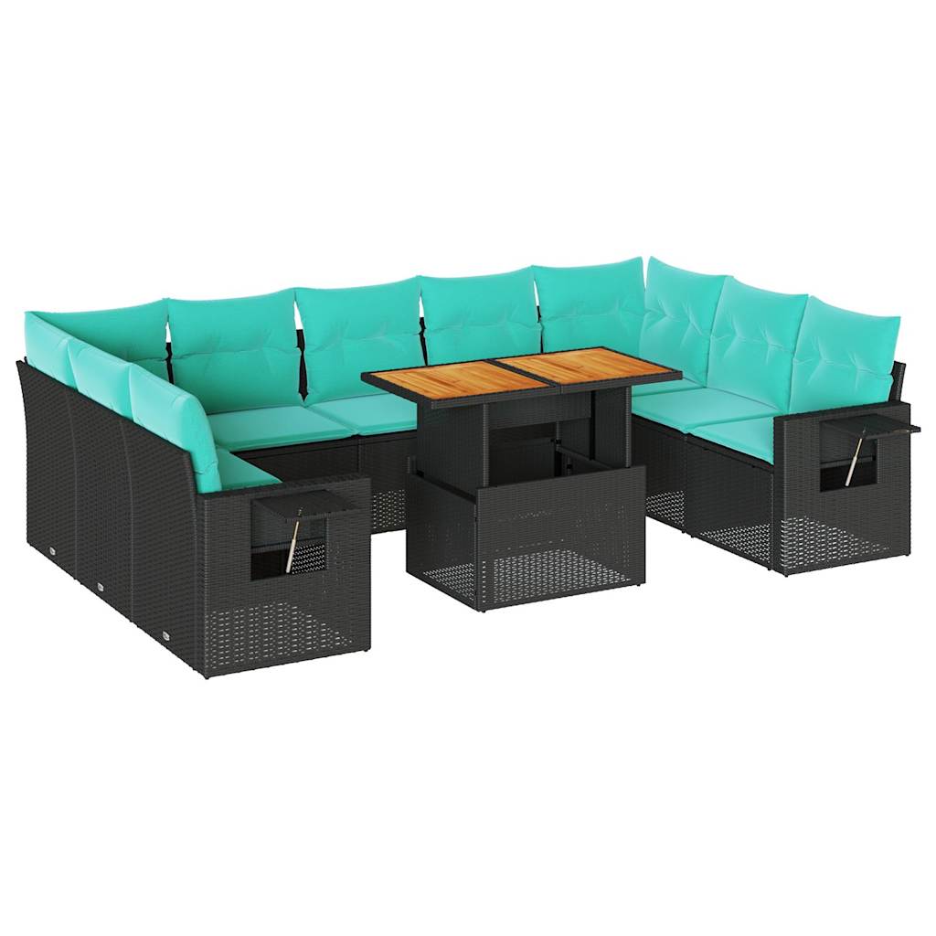 10-delige Loungeset met kussens poly rattan zwart is nu te koop bij PeponiXL, paradijselijk wonen!