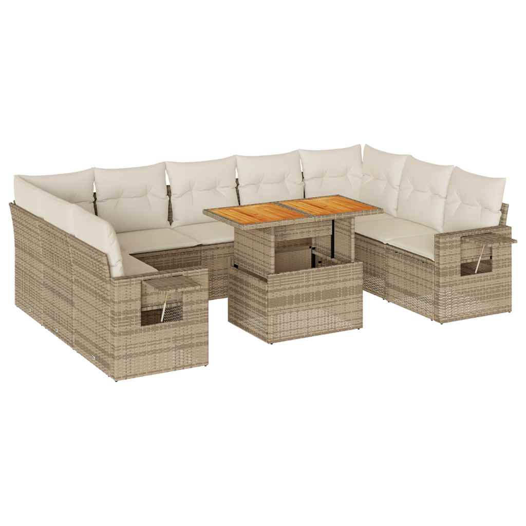 10-delige Loungeset met kussens poly rattan beige is nu te koop bij PeponiXL, paradijselijk wonen!