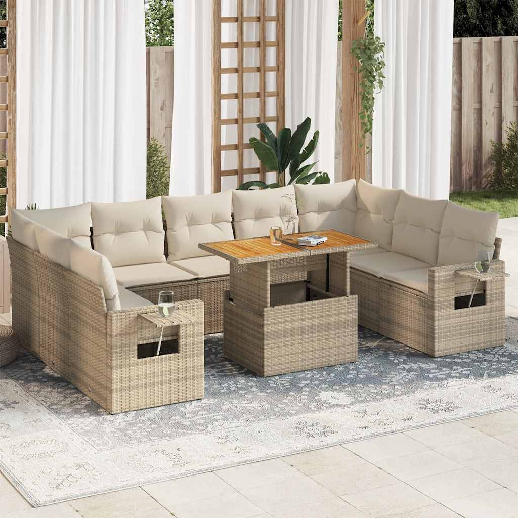 10-delige Loungeset met kussens poly rattan beige is nu te koop bij PeponiXL, paradijselijk wonen!