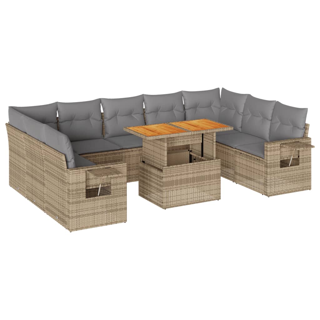 10-delige Loungeset met kussens poly rattan beige is nu te koop bij PeponiXL, paradijselijk wonen!