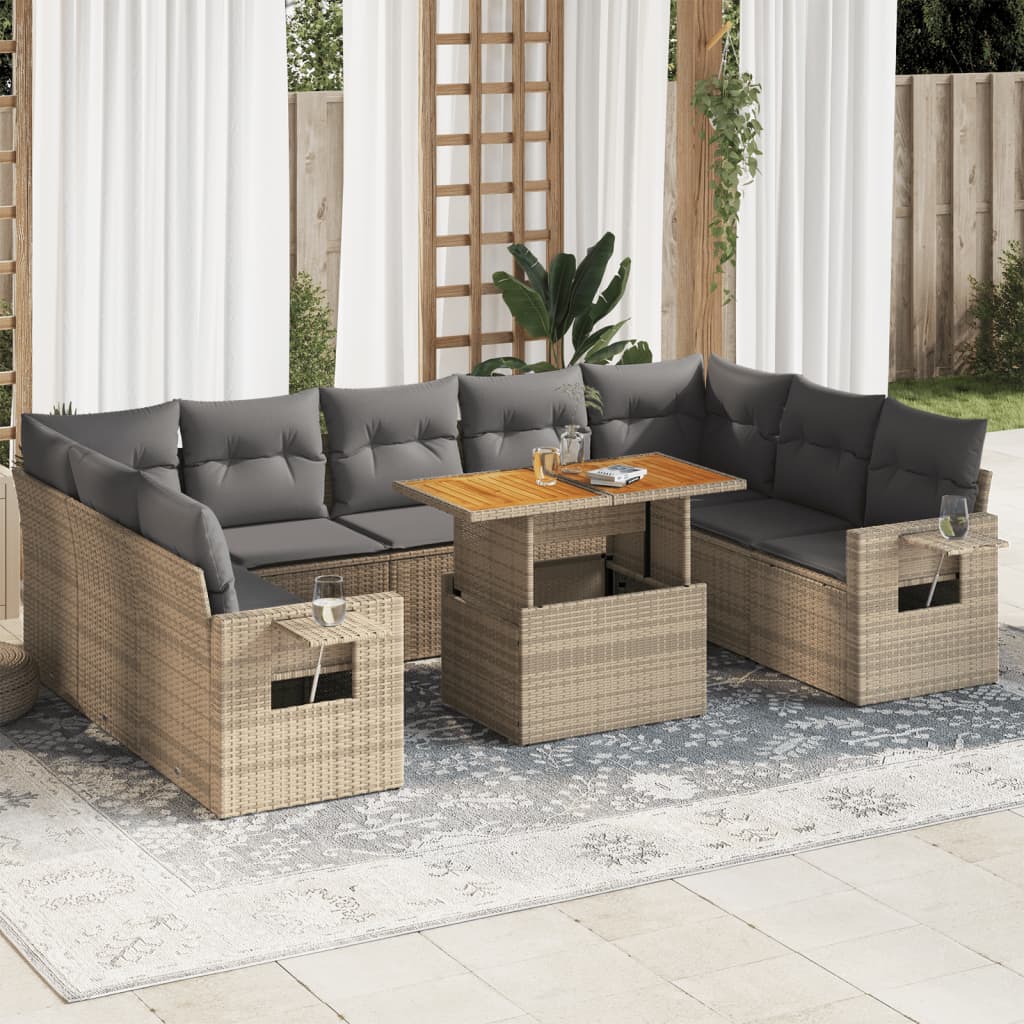10-delige Loungeset met kussens poly rattan beige is nu te koop bij PeponiXL, paradijselijk wonen!
