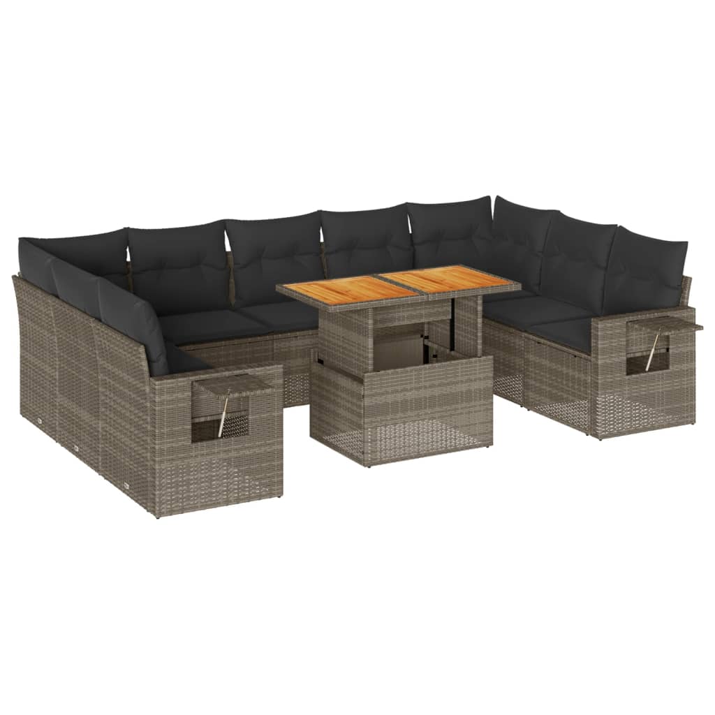 10-delige Loungeset met kussens poly rattan grijs is nu te koop bij PeponiXL, paradijselijk wonen!