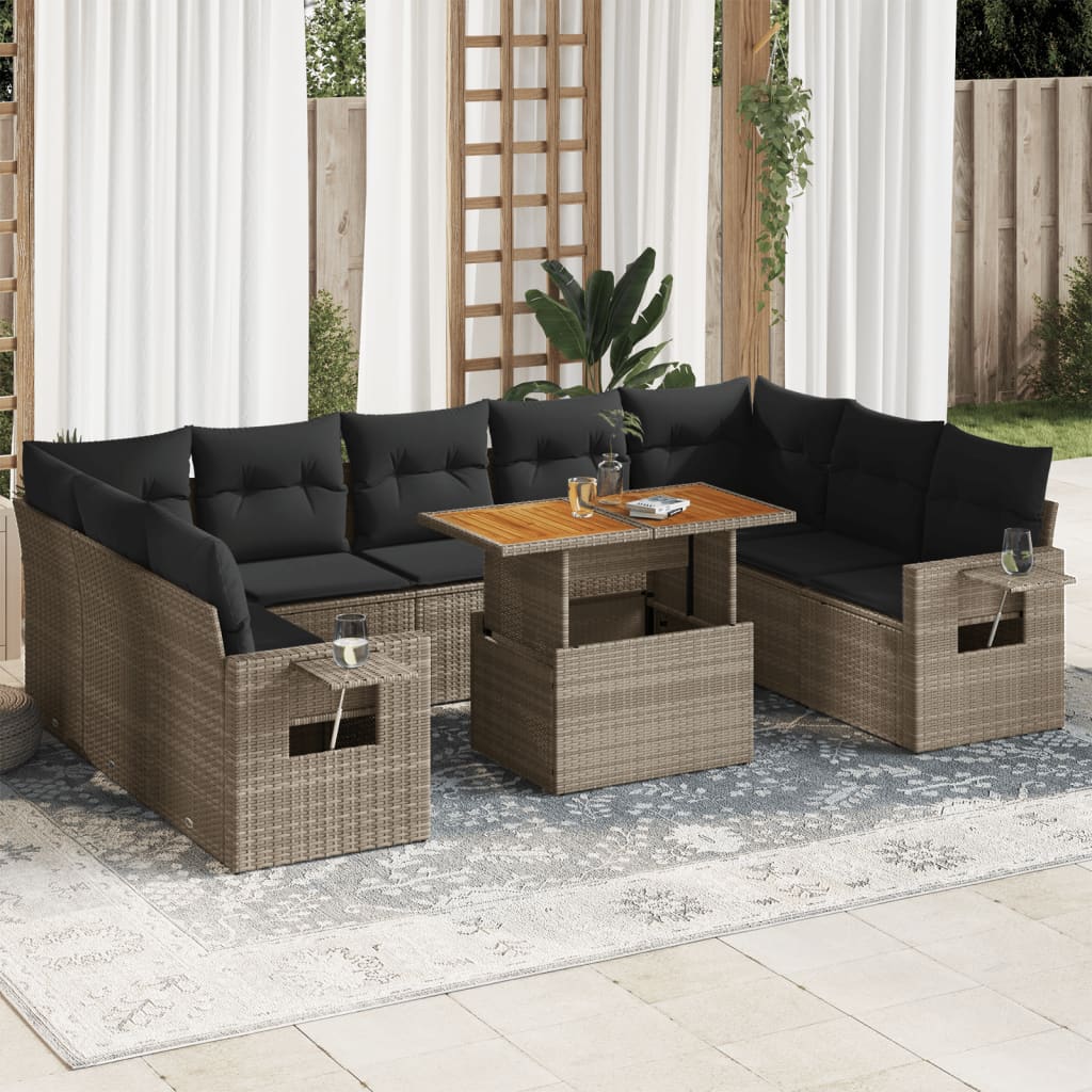 10-delige Loungeset met kussens poly rattan grijs is nu te koop bij PeponiXL, paradijselijk wonen!