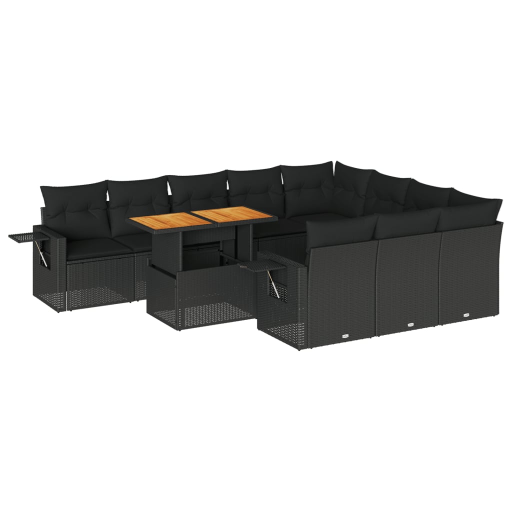11-delige Loungeset met kussens poly rattan zwart is nu te koop bij PeponiXL, paradijselijk wonen!
