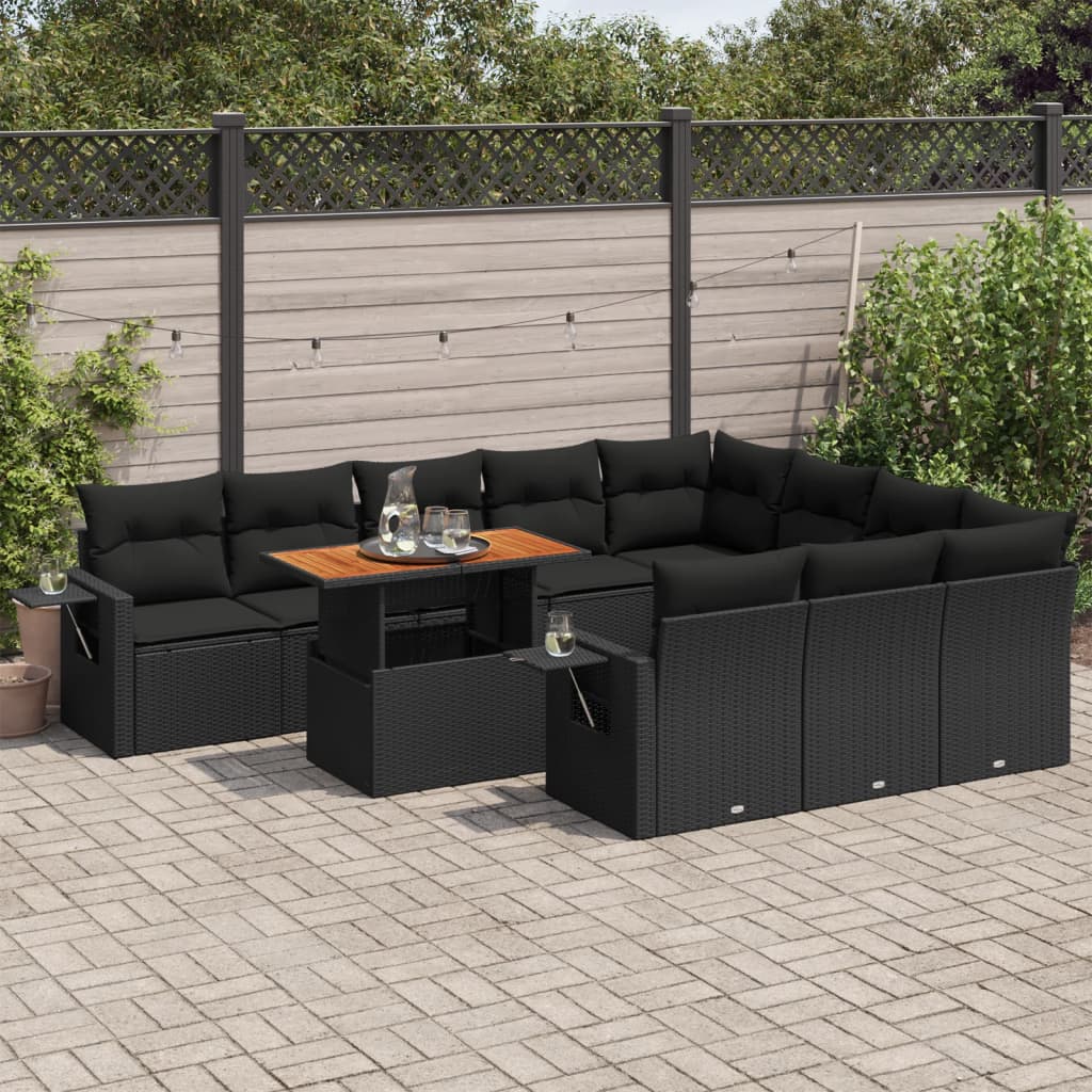 11-delige Loungeset met kussens poly rattan zwart is nu te koop bij PeponiXL, paradijselijk wonen!
