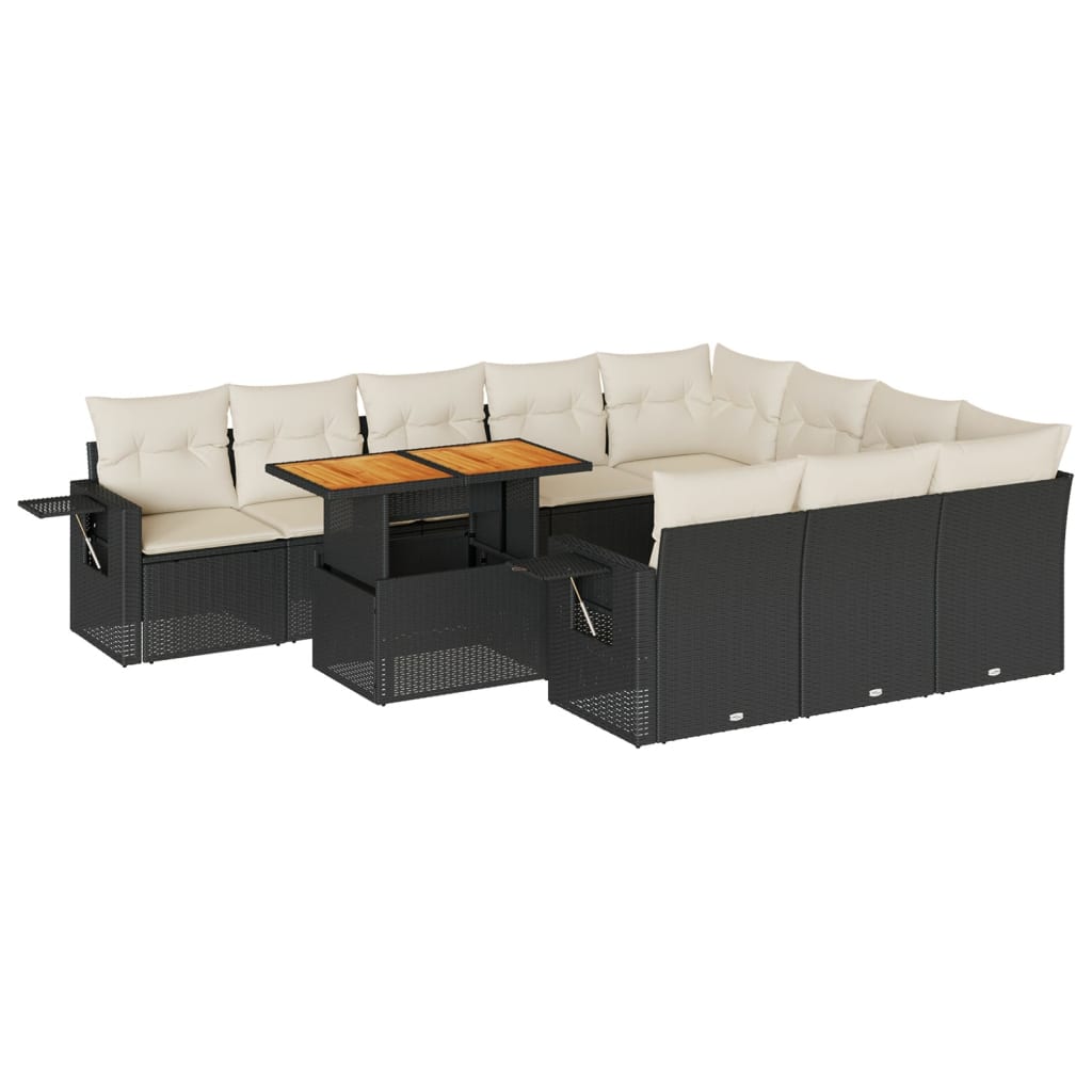 11-delige Loungeset met kussens poly rattan zwart is nu te koop bij PeponiXL, paradijselijk wonen!