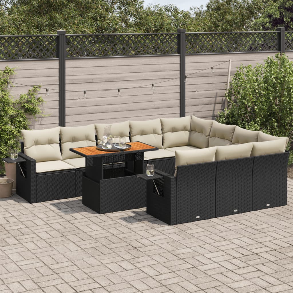 11-delige Loungeset met kussens poly rattan zwart is nu te koop bij PeponiXL, paradijselijk wonen!