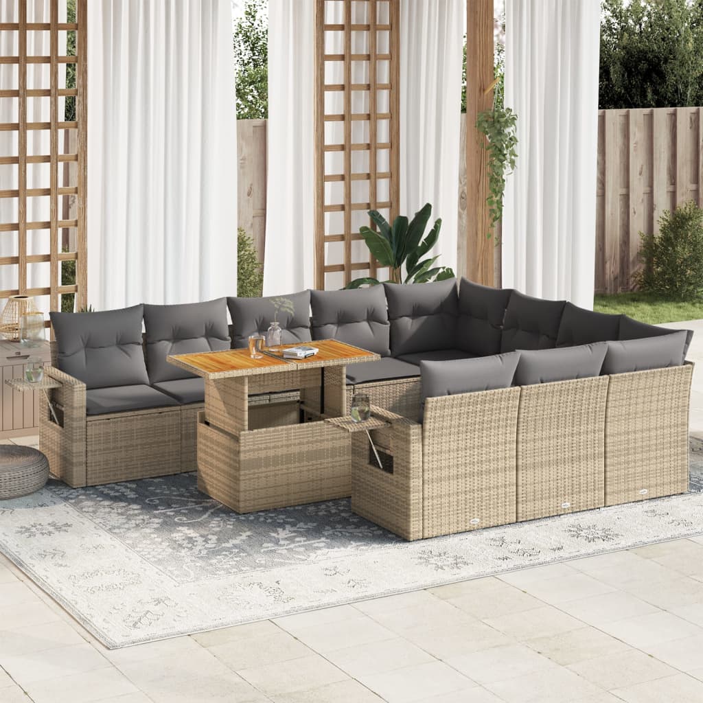 11-delige Tuinset met kussens poly rattan beige is nu te koop bij PeponiXL, paradijselijk wonen!