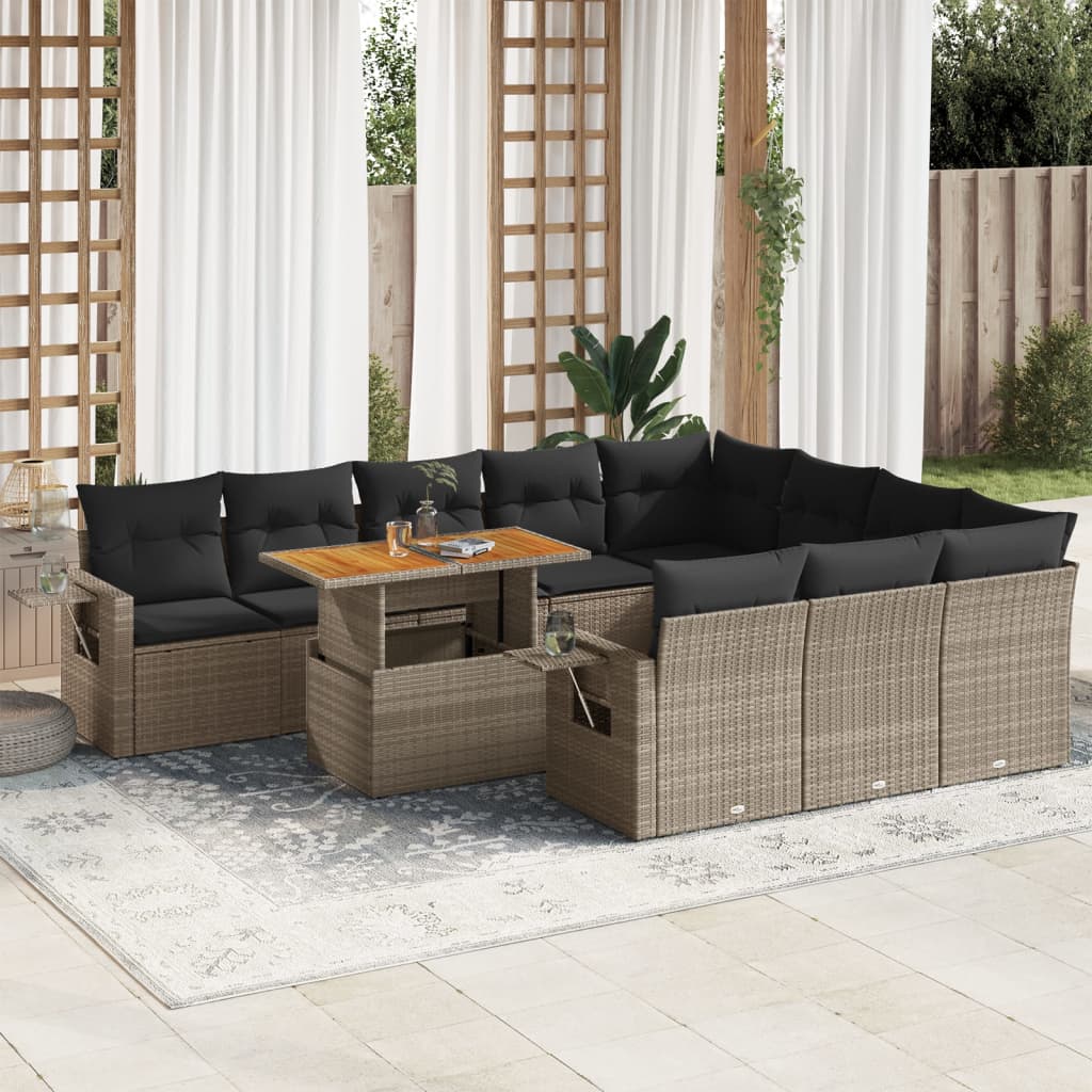 11-delige Loungeset met kussens poly rattan grijs is nu te koop bij PeponiXL, paradijselijk wonen!