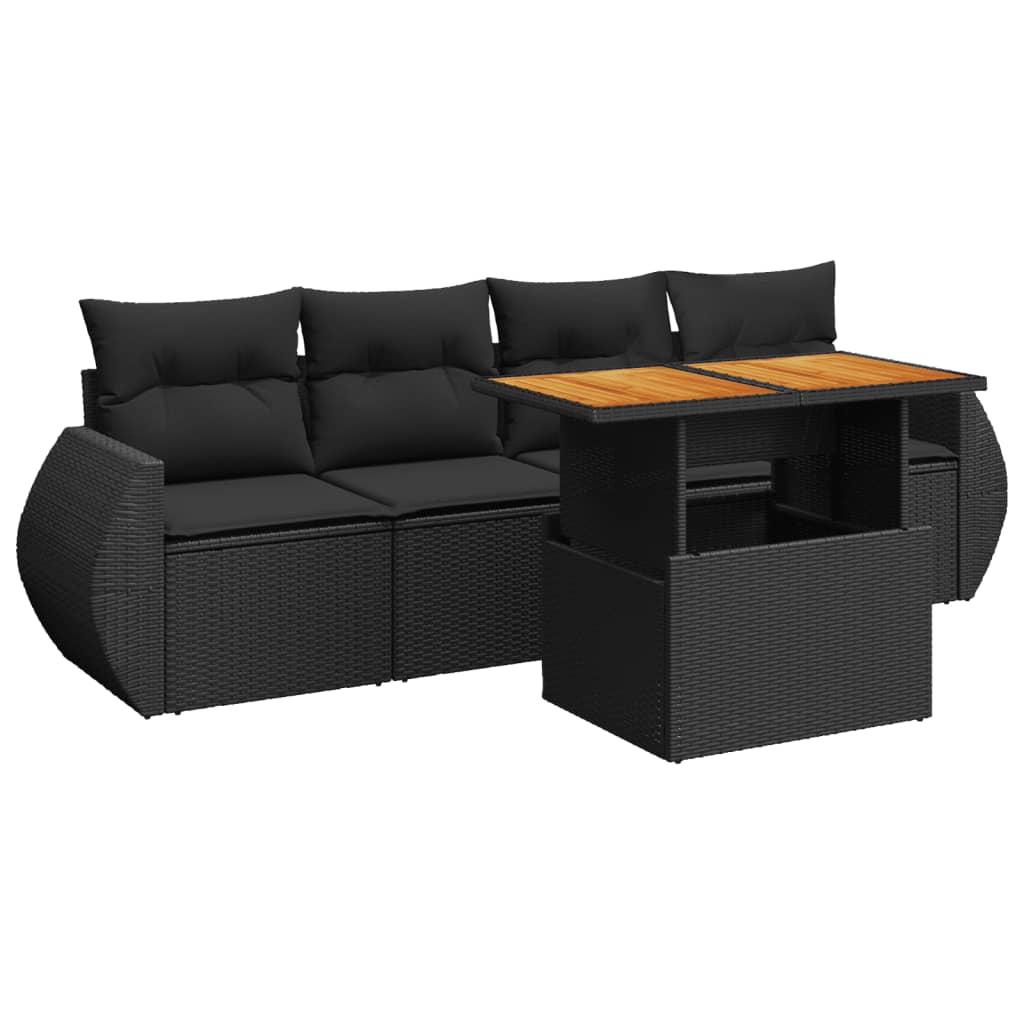 5-delige Loungeset met kussens poly rattan zwart is nu te koop bij PeponiXL, paradijselijk wonen!