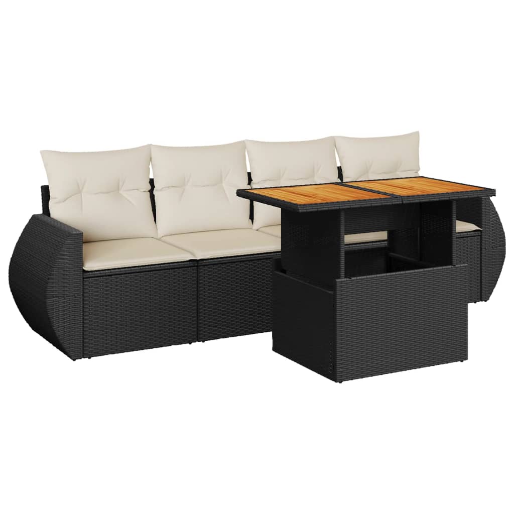 5-delige Loungeset met kussens poly rattan zwart is nu te koop bij PeponiXL, paradijselijk wonen!