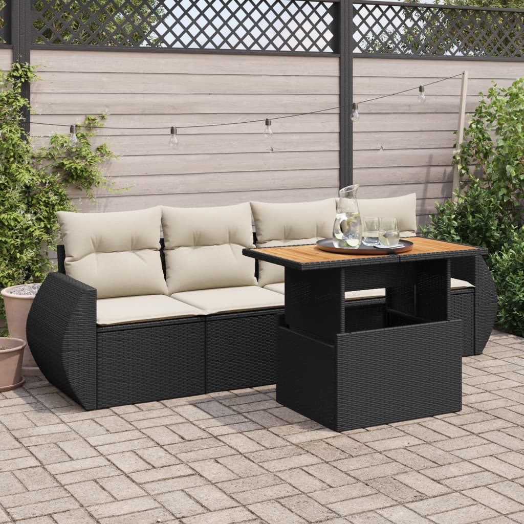 5-delige Loungeset met kussens poly rattan zwart is nu te koop bij PeponiXL, paradijselijk wonen!