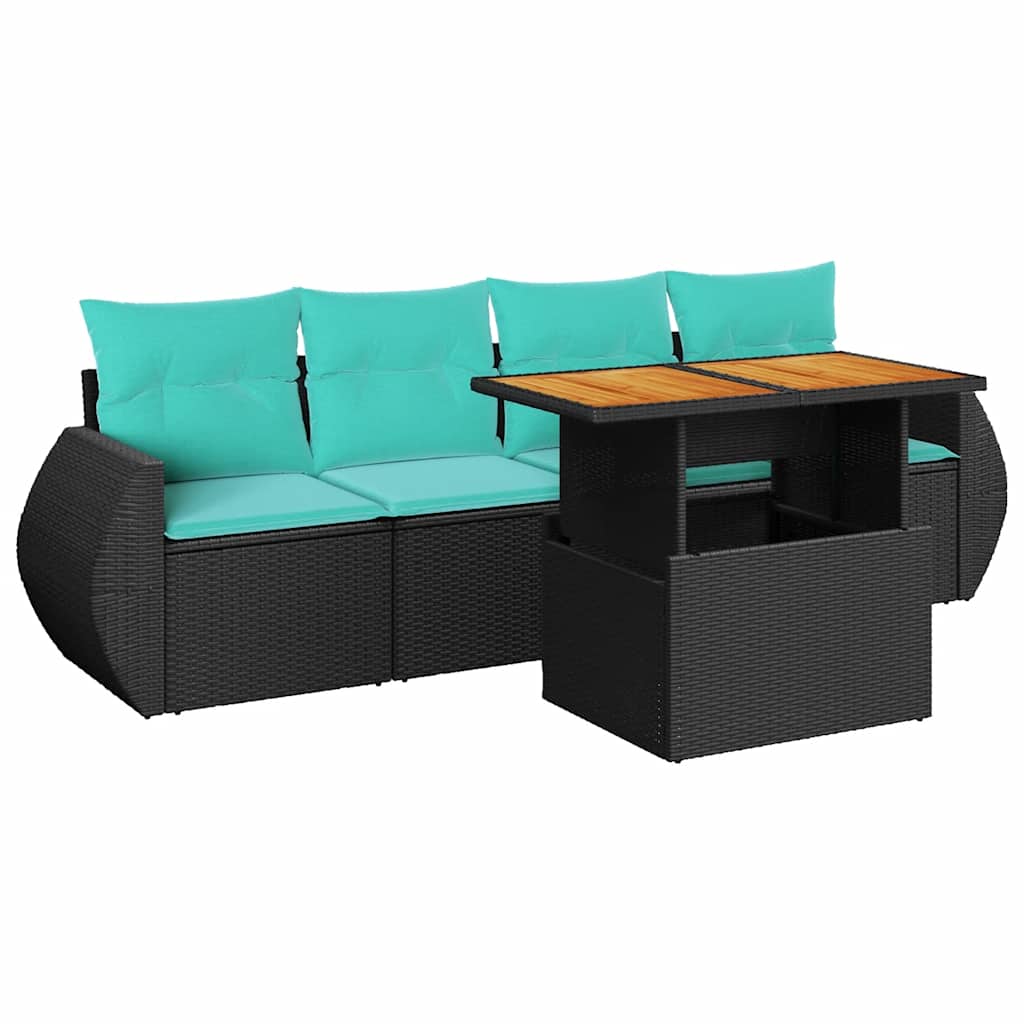 5-delige Loungeset met kussens poly rattan zwart is nu te koop bij PeponiXL, paradijselijk wonen!