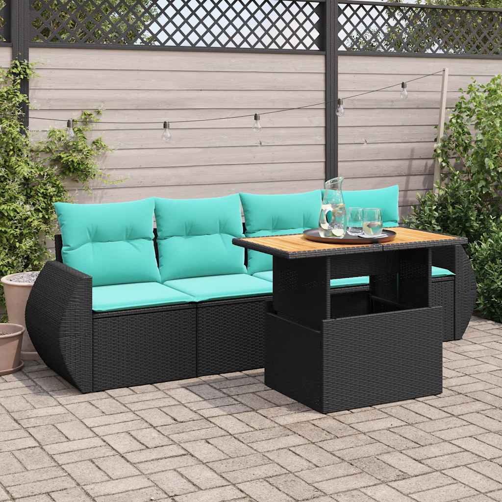 5-delige Loungeset met kussens poly rattan zwart is nu te koop bij PeponiXL, paradijselijk wonen!