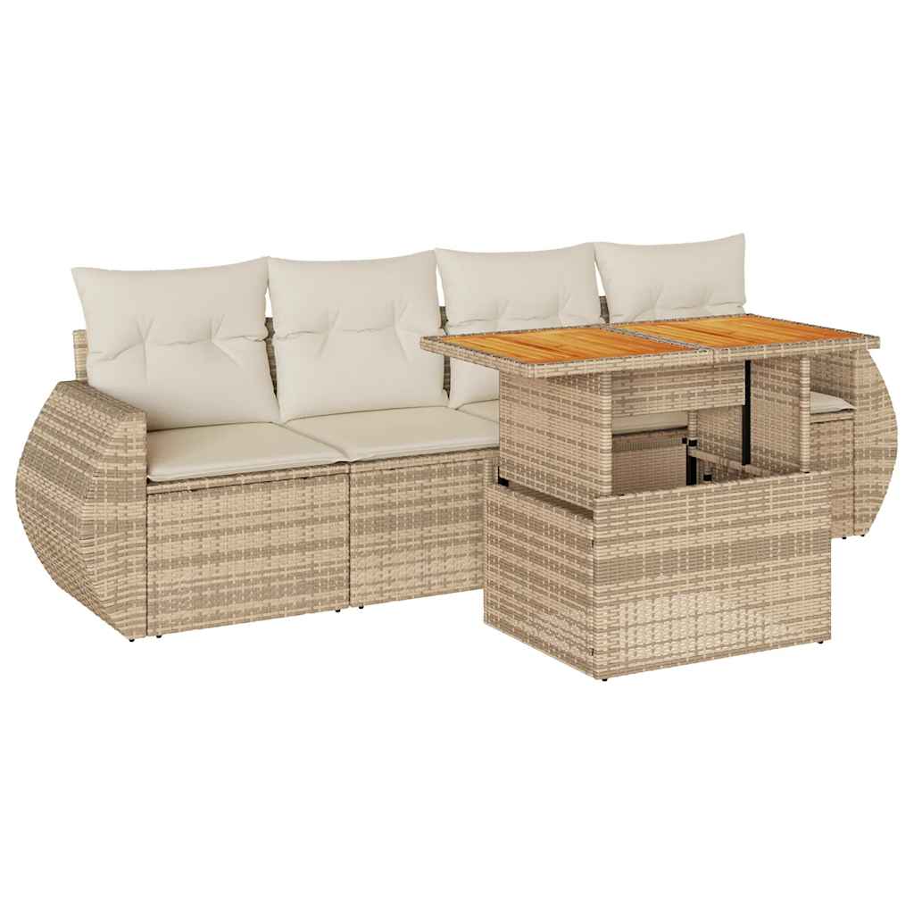 5-delige Loungeset met kussens poly rattan beige is nu te koop bij PeponiXL, paradijselijk wonen!