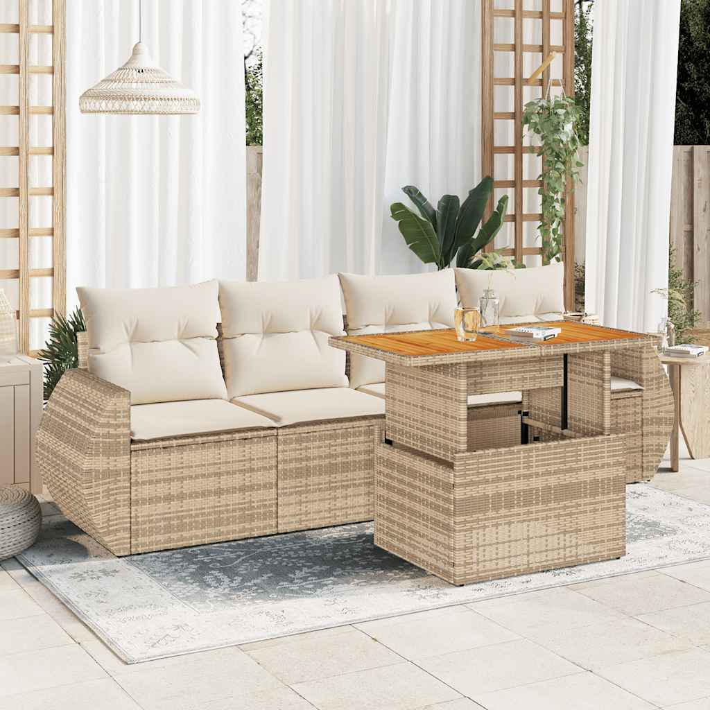 5-delige Loungeset met kussens poly rattan beige is nu te koop bij PeponiXL, paradijselijk wonen!