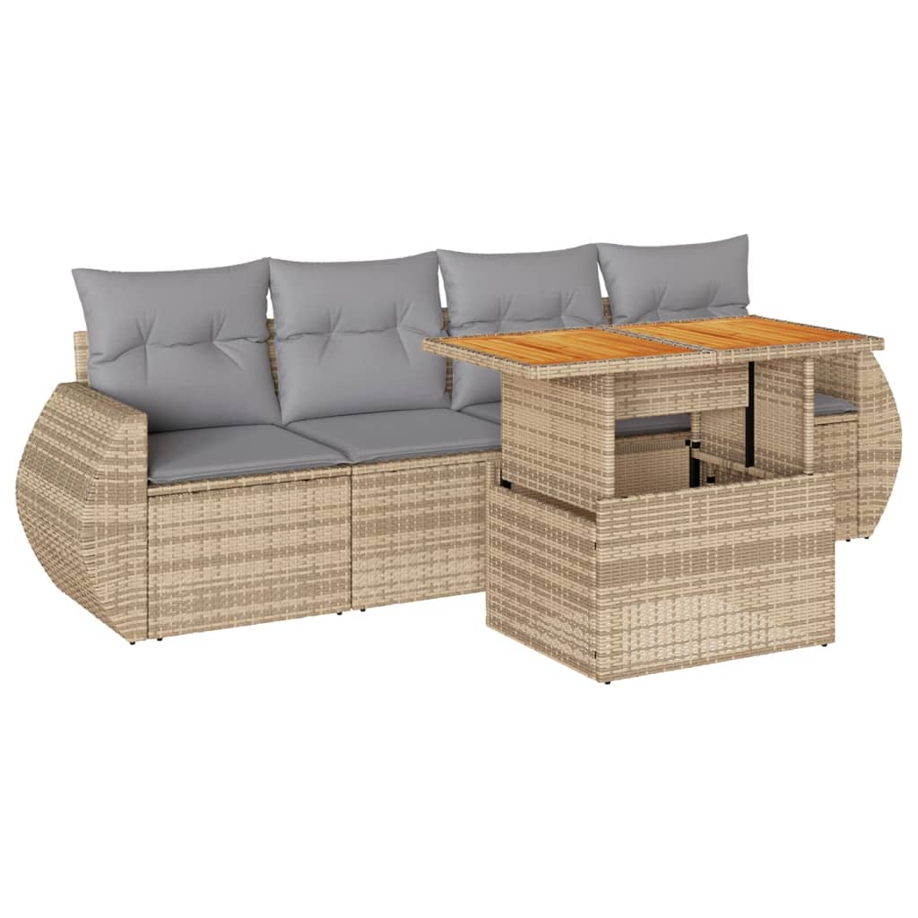 5-delige Loungeset met kussens poly rattan beige is nu te koop bij PeponiXL, paradijselijk wonen!