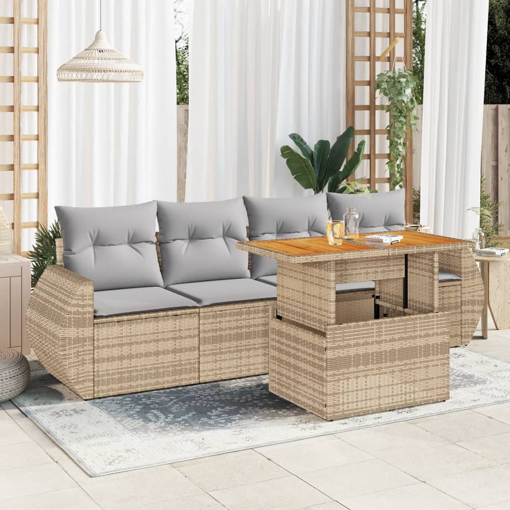 5-delige Loungeset met kussens poly rattan beige is nu te koop bij PeponiXL, paradijselijk wonen!