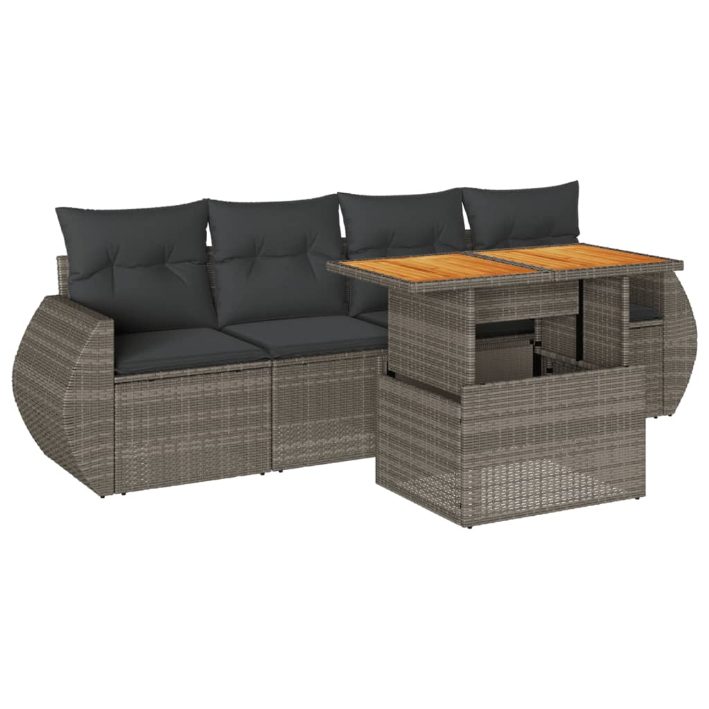 5-delige Loungeset met kussens poly rattan grijs is nu te koop bij PeponiXL, paradijselijk wonen!