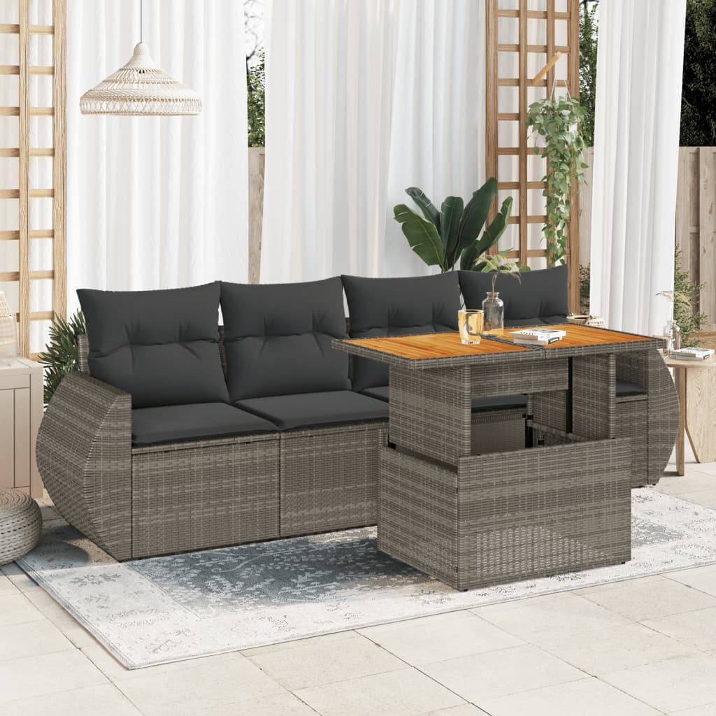5-delige Loungeset met kussens poly rattan grijs is nu te koop bij PeponiXL, paradijselijk wonen!
