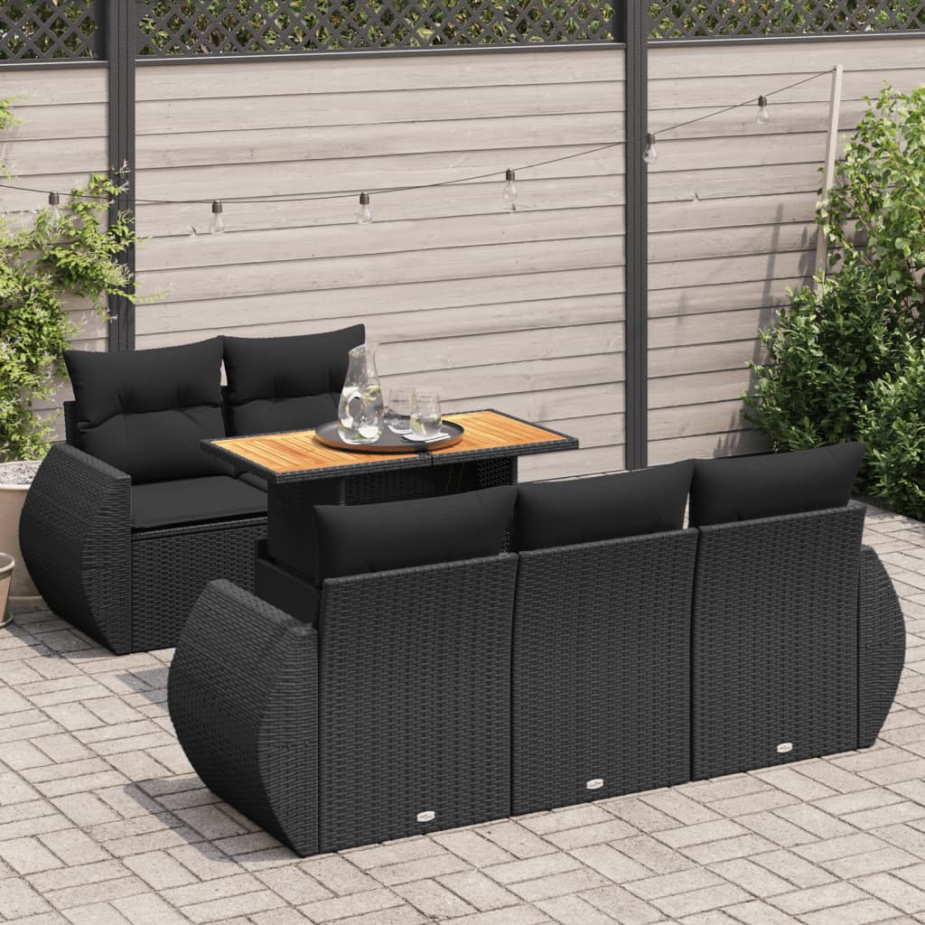6-delige Loungeset met kussens poly rattan zwart is nu te koop bij PeponiXL, paradijselijk wonen!
