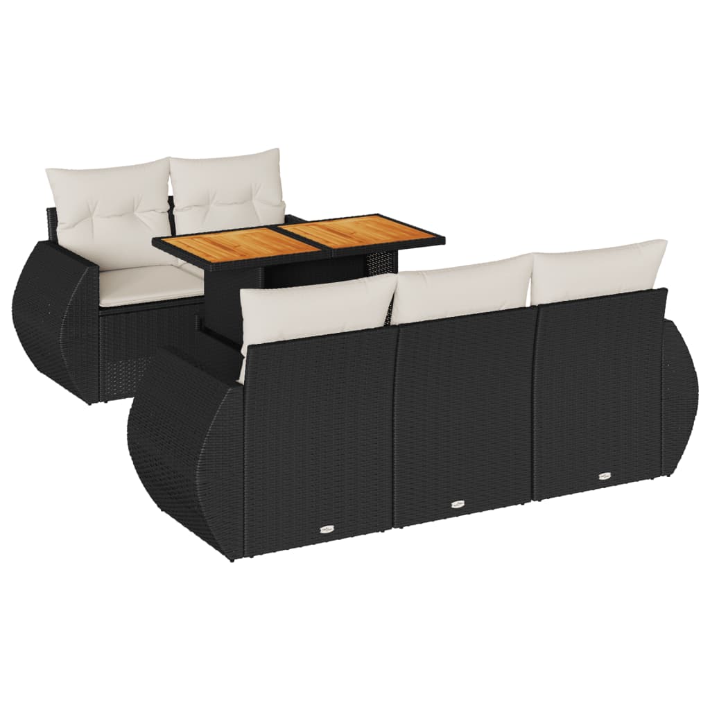 6-delige Loungeset met kussens poly rattan zwart is nu te koop bij PeponiXL, paradijselijk wonen!