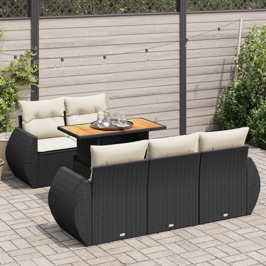 6-delige Loungeset met kussens poly rattan zwart is nu te koop bij PeponiXL, paradijselijk wonen!