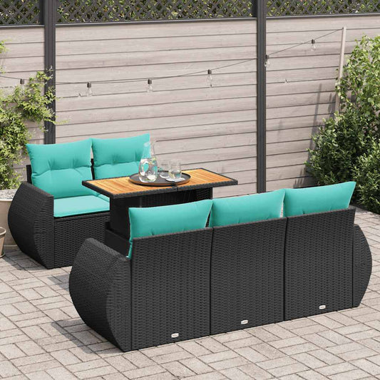 6-delige Loungeset met kussens poly rattan zwart is nu te koop bij PeponiXL, paradijselijk wonen!