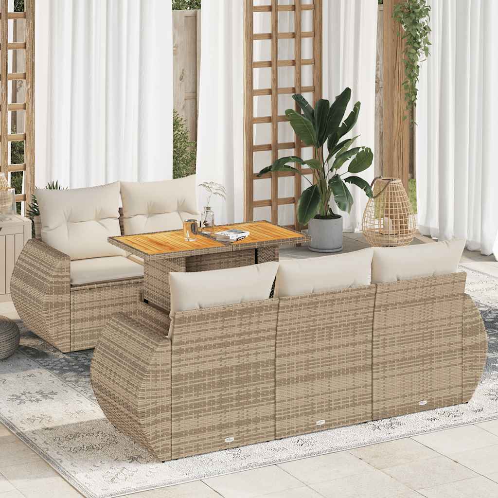 6-delige Loungeset met kussens poly rattan beige is nu te koop bij PeponiXL, paradijselijk wonen!