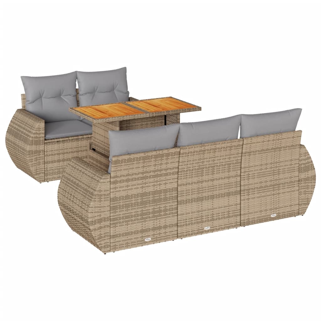 6-delige Loungeset met kussens poly rattan beige is nu te koop bij PeponiXL, paradijselijk wonen!