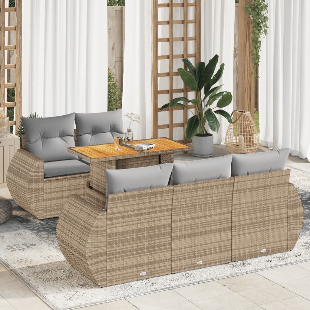 6-delige Loungeset met kussens poly rattan beige is nu te koop bij PeponiXL, paradijselijk wonen!